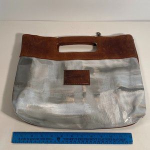 Canoe Brand Brown Leather Paint Stoke Print Hand Bag